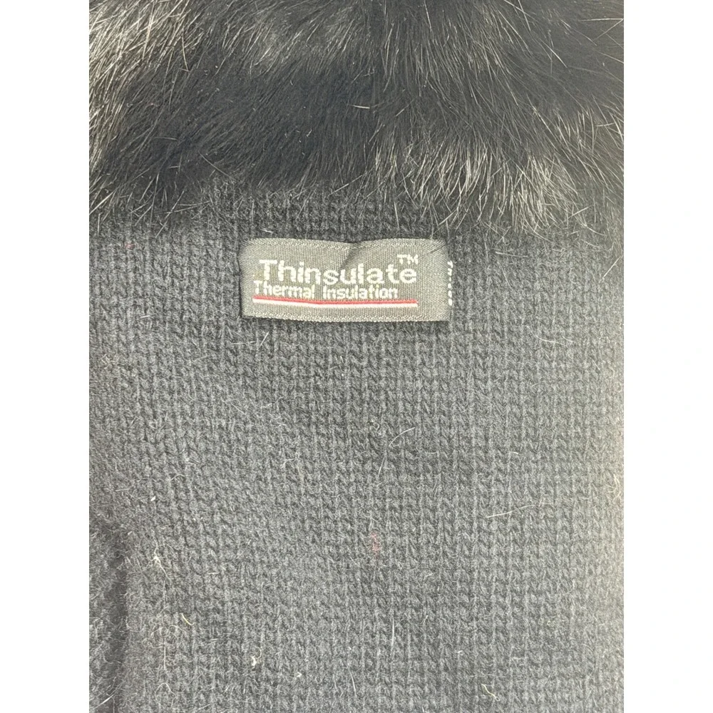 NEW Thinsulate Black Angora Knit Gloves with Faux Fur Trim Thermal Insulation